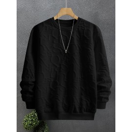 Men's Jacquard Design Crew Neck Sweatshirt, Casual Streetwear Pullover Basic Long-Sleeve T-Shirt Sportswear with Ribbed Hem, Long Sleeve T Shirts For Men