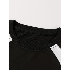 [Stylish Raglan Pullover for Spring] Men's Casual Letter Print Pullover - Stylish Long Sleeve T-Shirt with Raglan Design, Perfect for Spring & Fall