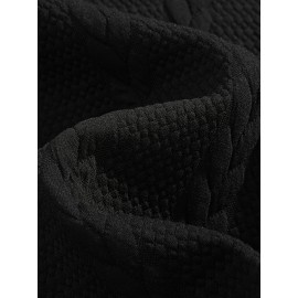 Jacquard Preppy Collared Neck Long Sleeve Embroidered Loose Fit Regular Length Knit Fabric Hoodie