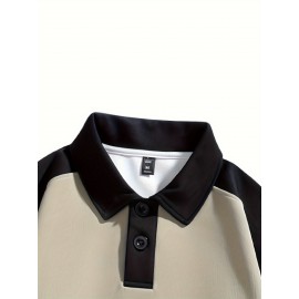 [NASAOVER Long Sleeve Shirt] Men's NASAOVER Colorblock Long Sleeve Shirt - Casual Loose Fit, Two-Tone Black/Beige, Button Detail, Ideal for Spring & Summer Outdoor Activities