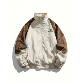 Men's Casual Full-Zip Color Block Jacket, Lightweight Comfy Blouson Jacket For Spring/Fall Outdoor Activity