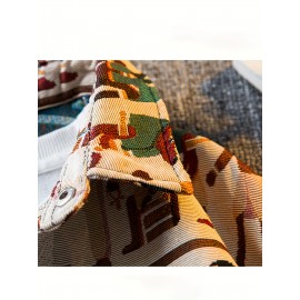 Larsen OBM Unisex Slim-Fit Long-Sleeve Shirt Jacket - Vintage Abstract Egyptian Embroidery, All-Season Casual Outdoor Wear, Machine Washable, Perfect Gift for Men & Women