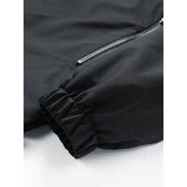 Men'S Casual Hooded Windbreaker Jacket with Star Design - Black, Long Sleeve, Zippered, Polyester Lining, Casual Outdoor Wear for Spring and Fall, Casual Outerwear | Star Print Jacket | Adjustable Hood, Essential Jacket