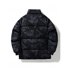 Men'S Retro Vintage Money Print Jacket - Stylish Black & White Patterned Coat with Stand Collar, Zipper Closure, and Pockets for Casual or Daily Wear, Casual Outerwear | Vintage Style Coat | Polyester Fiber Jacket