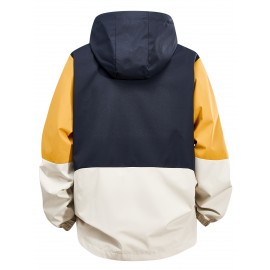 [Casual Hooded Jacket] Durable Polyester Men's Hooded Jacket | Casual Color Block Zip-Up Windbreaker, Machine Washable, Ideal for All Seasons, Windbreaker Jacket, P5