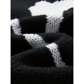 [Men's Geometric Sweater] Xingfan Men's Geometric Print Pullover Sweater | Drop Shoulder Casual Long Sleeve Round Neck Knit Top with Ribbed Detailing, Autumn Winter Warmth, Regular Fit for Casual Attire