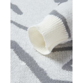 [Men's Geometric Sweater] Xingfan Men's Geometric Print Pullover Sweater | Drop Shoulder Casual Long Sleeve Round Neck Knit Top with Ribbed Detailing, Autumn Winter Warmth, Regular Fit for Casual Attire