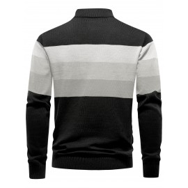 Men's Slim-Fit Casual Soft Commuter Knit Sweater - High Neck Long Sleeve with 1/4 Zipper, Navy & Light Grey Color Block Design for Autumn/Winter, Office & Casual Wear, Knitted Sweater, Comfortable Winter Wear