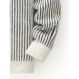 Men's Casual Striped Sweater - Polyester Knit Pullover with Round Neck, Medium Stretch, Regular Fit for Fall/Winter Season