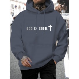 [Men's Cross Print Hooded Sweatshirt] Black Men's 