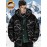 [Windproof Jacket] Warm & Stylish Men's Thick Windproof Hooded Jacket | Large Pockets & Drawstring, Black Polyester, Casual Letter Print Versatile Outerwear, Durable Outerwear